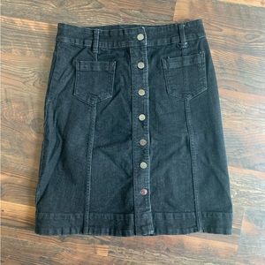 Chaps Button Down Black Denim Skirt